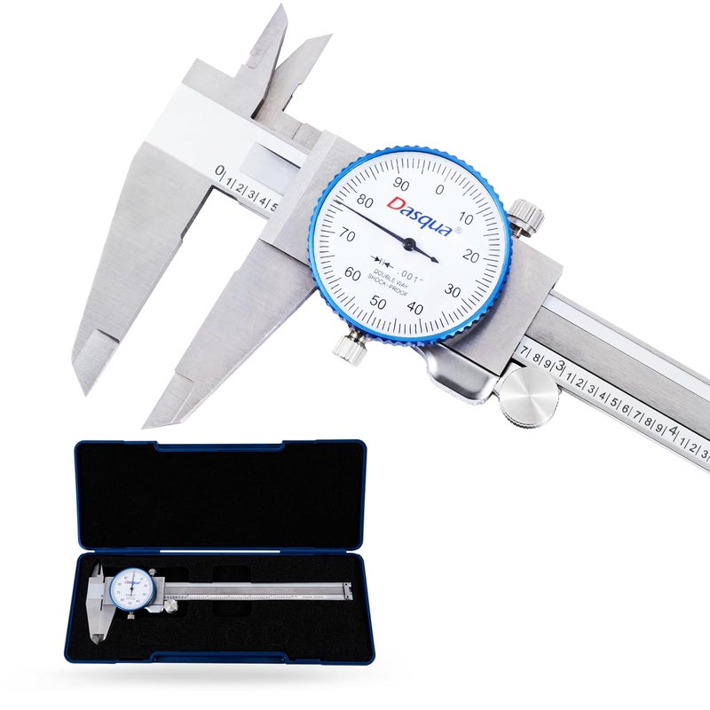 Dasqua Double Shock-Proof Dial Caliper Pro Monoblock High Precision with 0-8" Range,Accuracy of ±0.001'',1332-4115-A - Image 1